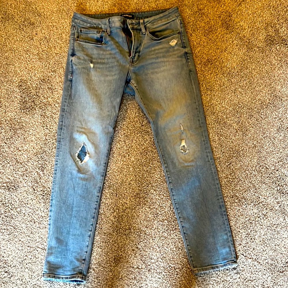 Express Jeans - 30x30 Slim - light wash & distressed - light blue - like new